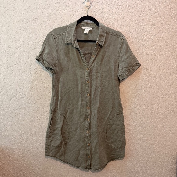 Lucky Brand Dresses & Skirts - Lucky Brand Linen Blend Button Front Shirt Dress Size M Olive Green Utility Boho